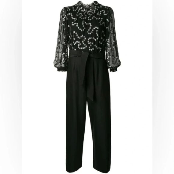 Rebecca Taylor Silk Polka Dot Print Jumpsuit Long Sleeve Formal Romper - Picture 6 of 7